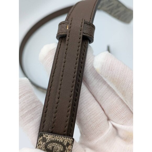 Gucci Women’s Monogram Strawberry-plaque GG-supreme Canvas Thin Buckle Belt Ebon - Picture 6 of 10